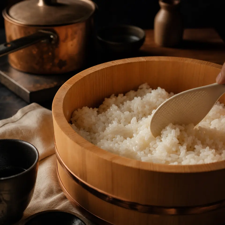 Riz à sushi dans un hangiri