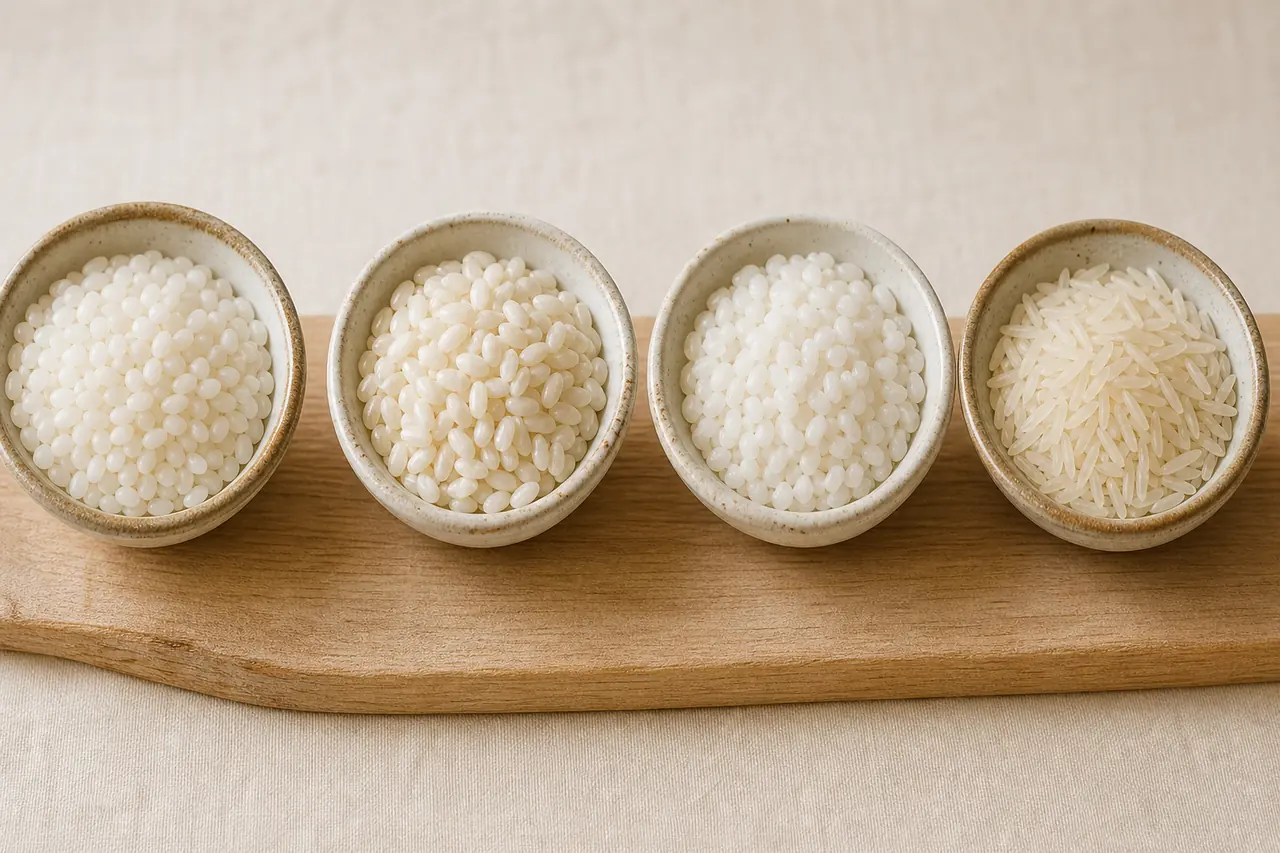 Comparaison de riz rond à dessert, arborio, riz gluant et basmati