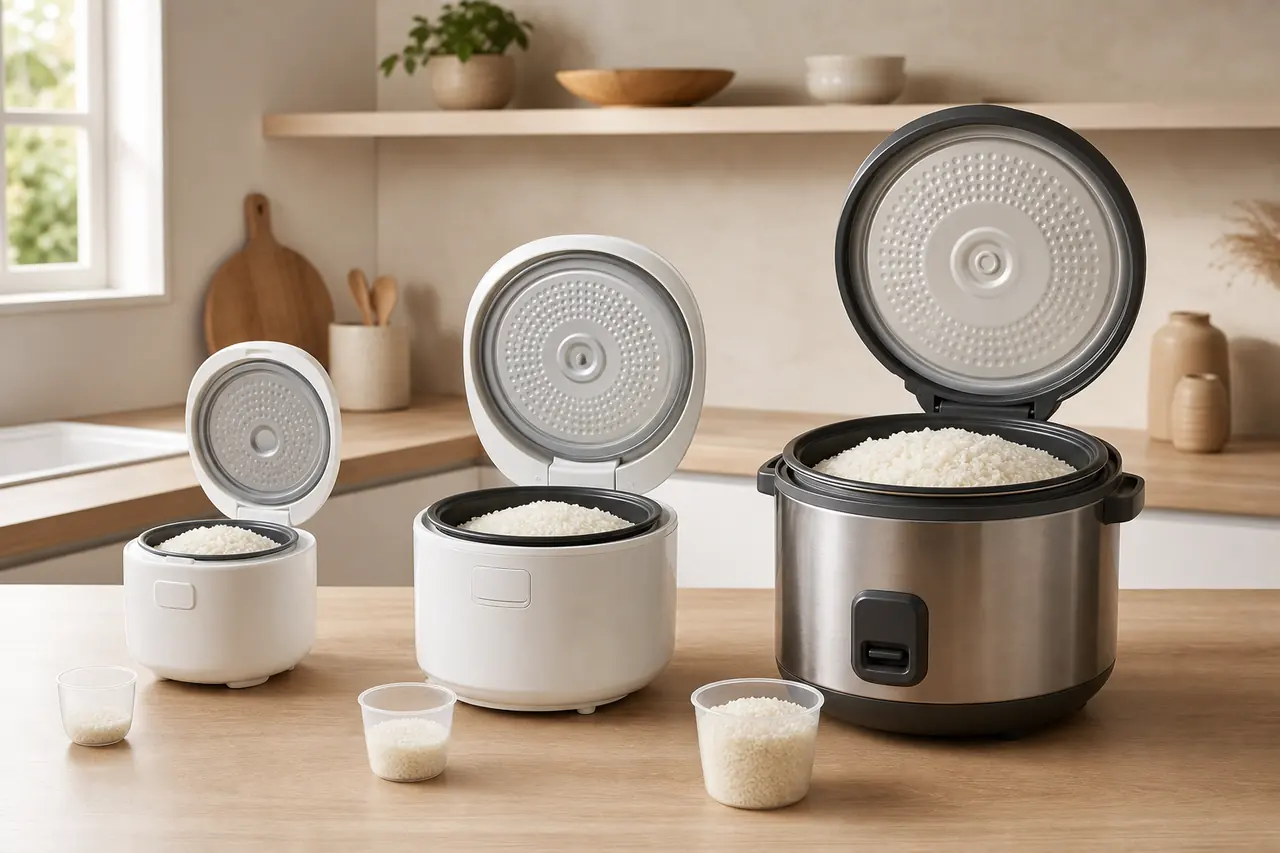 Trois tailles de cuiseurs à riz compact, familial et grande capacité