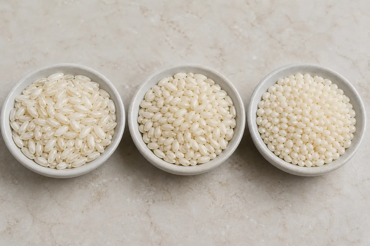 Comparaison de grains de riz arborio, carnaroli et vialone nano