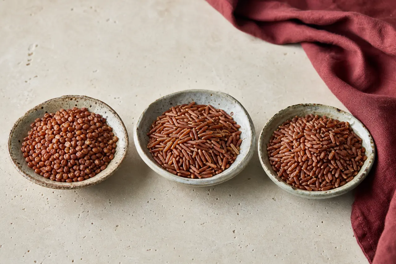 Comparaison de plusieurs variétés de riz rouge cru
