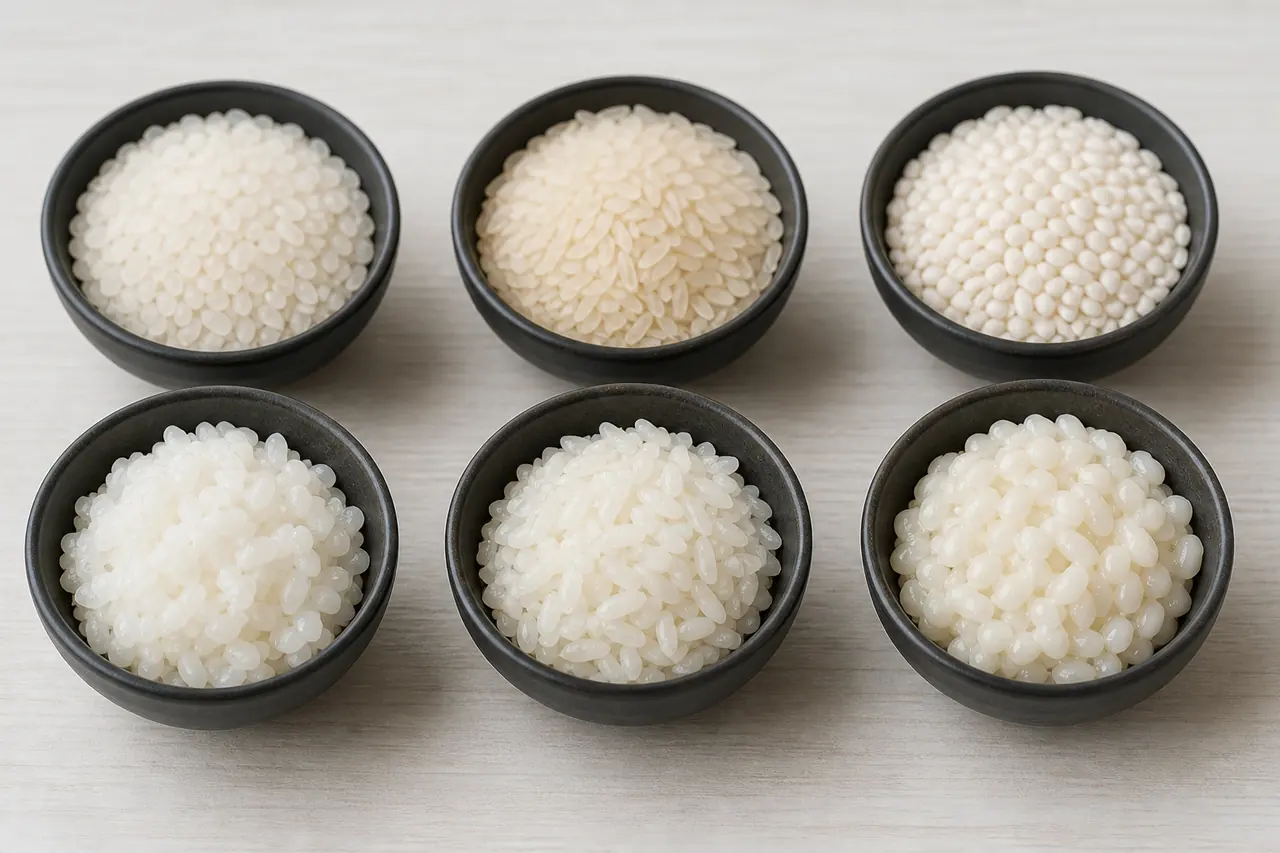 Comparaison de riz japonais à grain court, riz moyen et riz rond européen